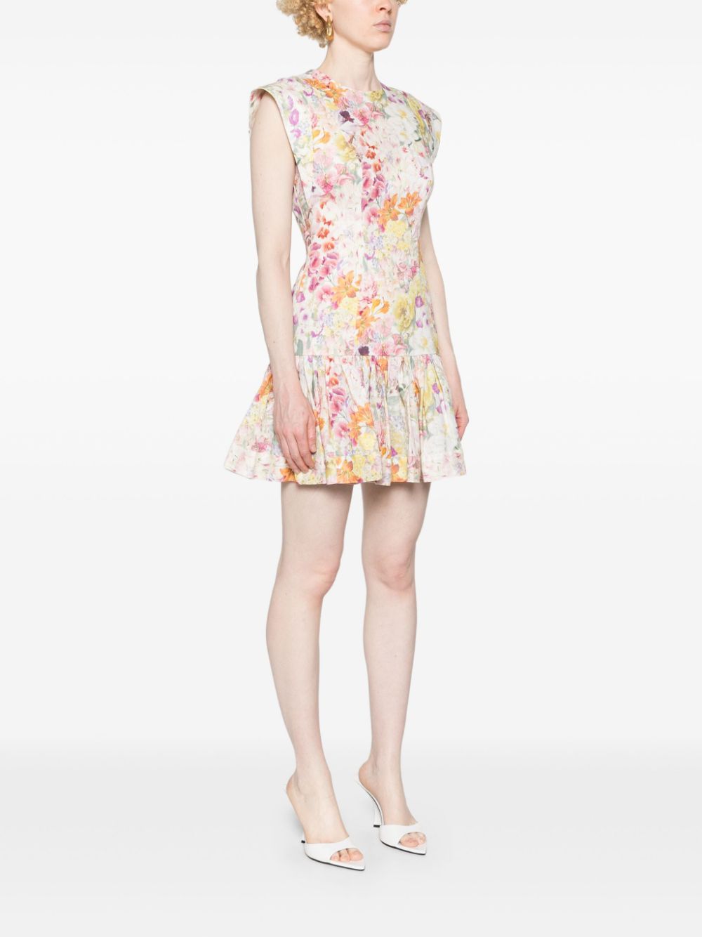 Zimmermann ZIMMERMANN- Floral Print Linen Flounce Short Dress