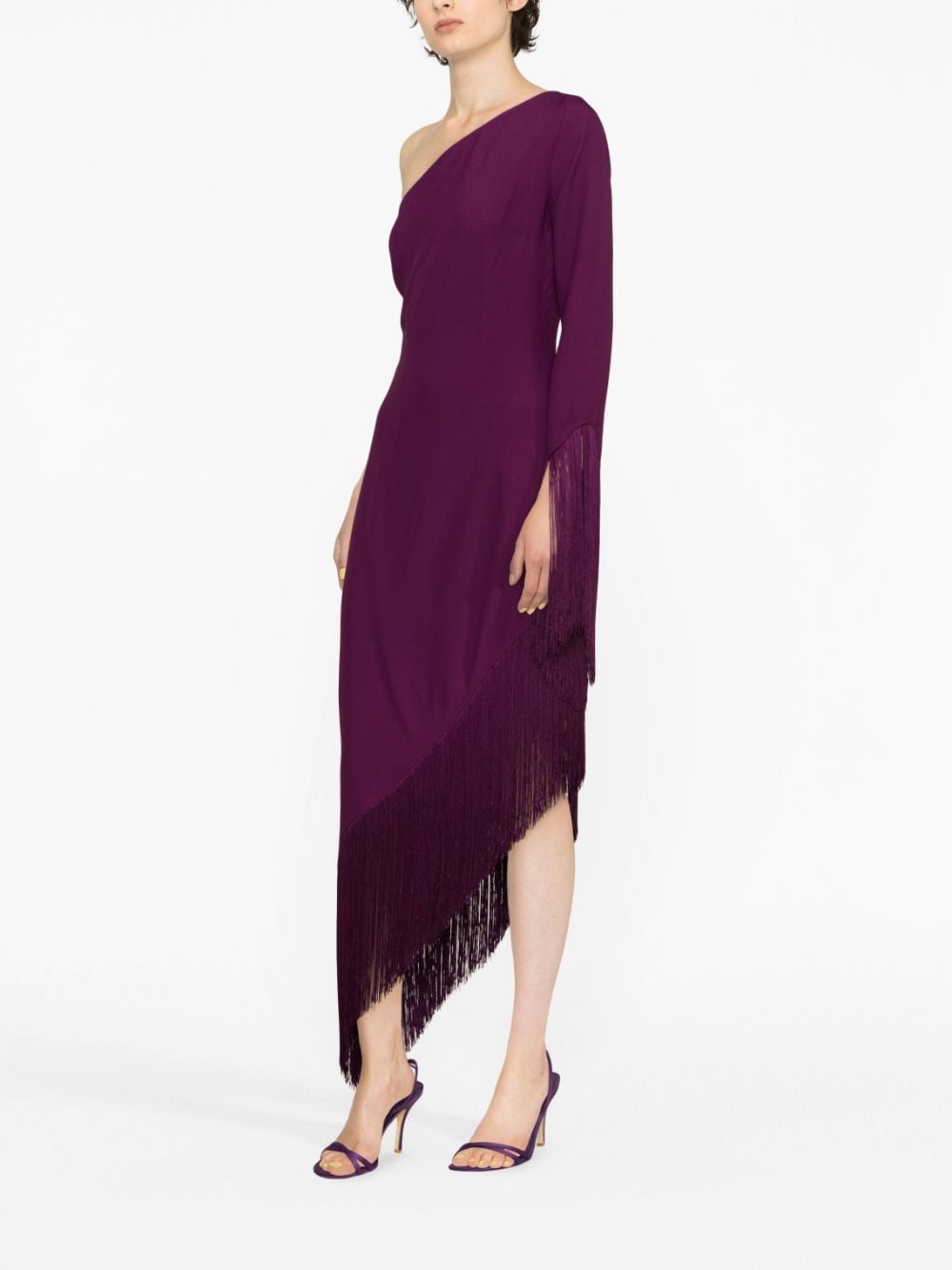 Taller Marmo TALLER MARMO- Aventador One-shoulder Fringed Trimmed Crepe Midi Dress