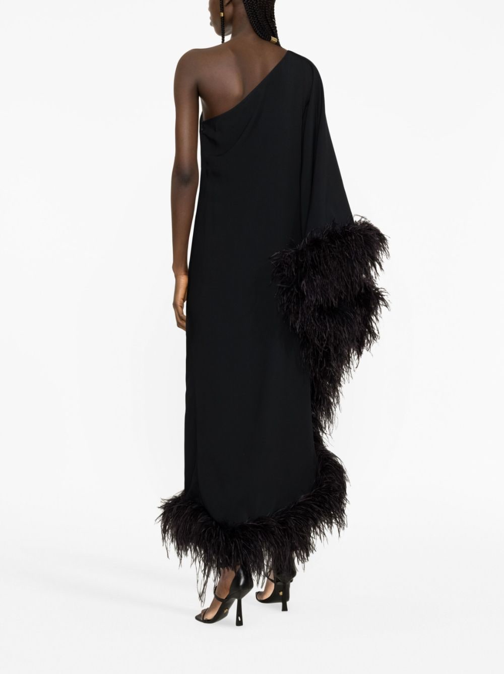 Taller Marmo TALLER MARMO- Ubud One-shoulder Feather Trimmed Crepe Maxi Dress