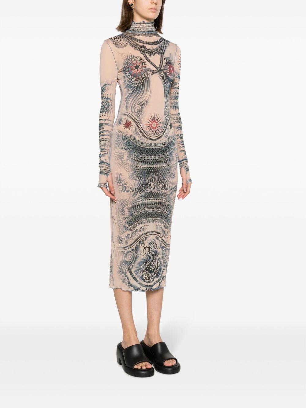 Jean Paul Gaultier JEAN PAUL GAULTIER- Trompe L'oeil Tattoo Print Long Dress