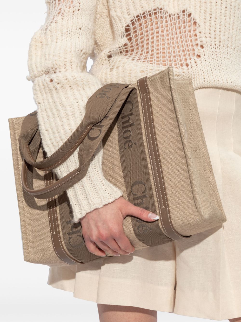 Chloé CHLOÉ- Woody Medium Canvas And Leather Tote Bag