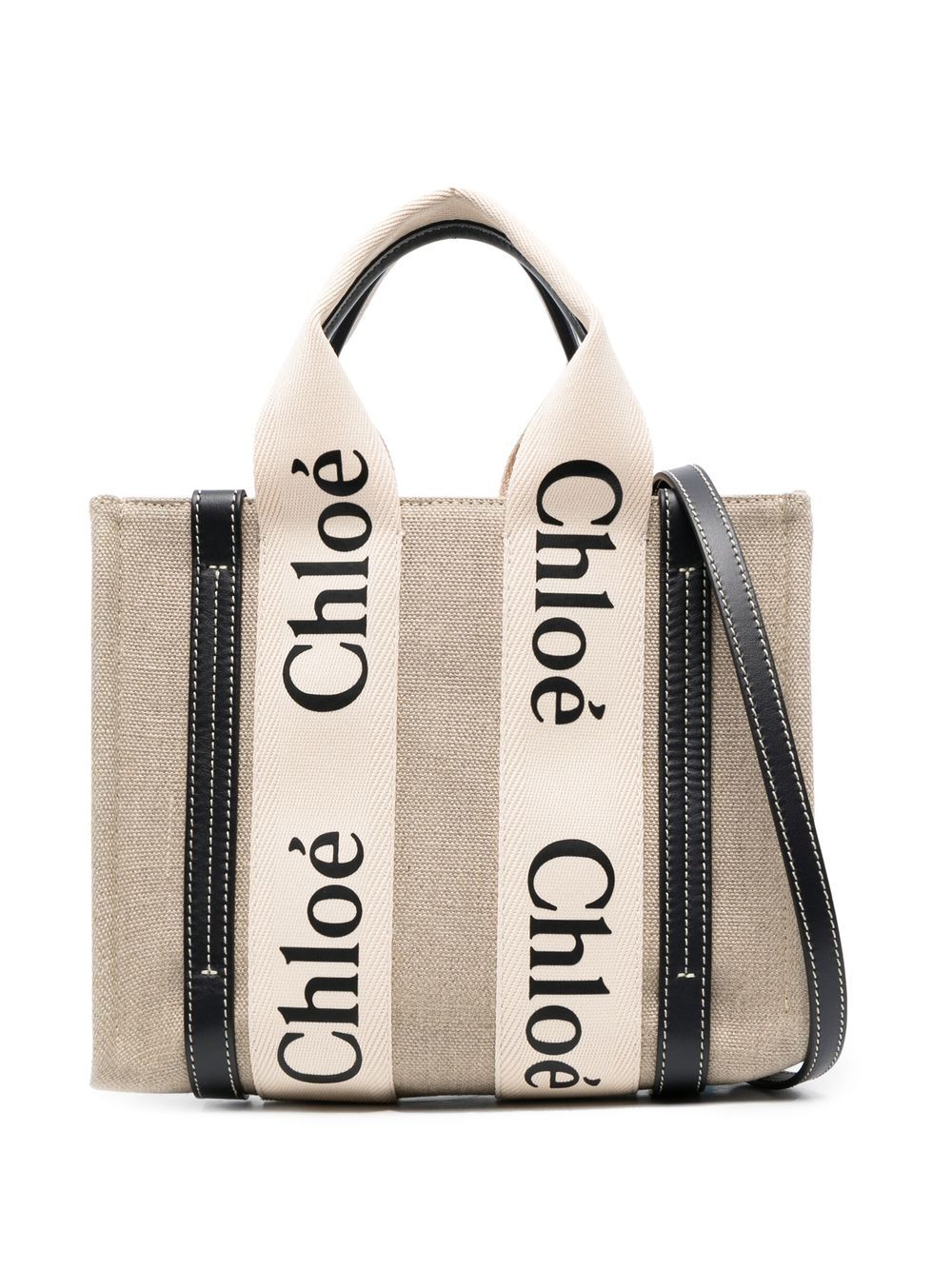 Chloé CHLOÉ- Woody Small Canvas And Leather Tote Bag