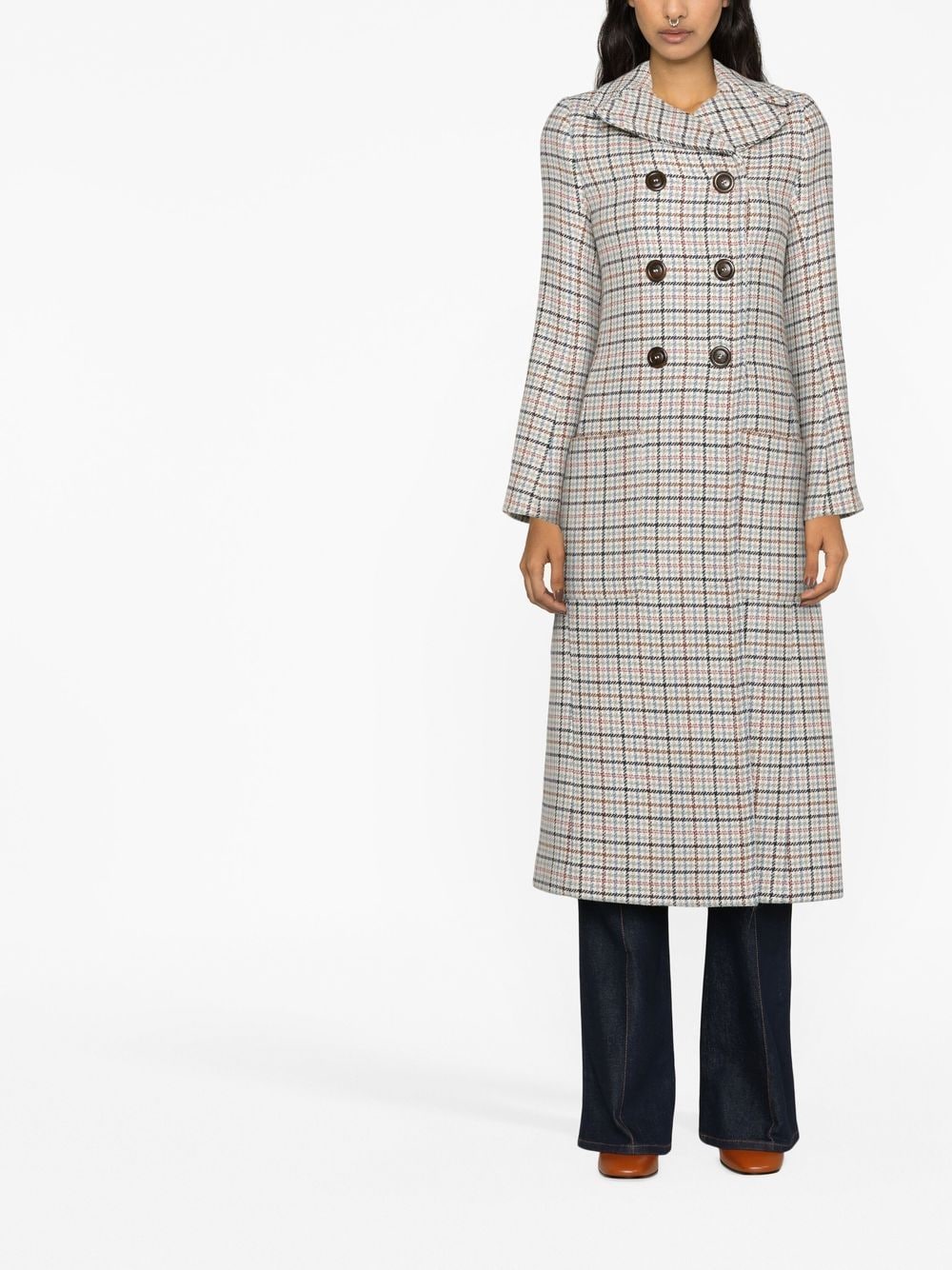 See By Chloé SEE BY CHLOÉ- Long Double-breasted Checked Coat