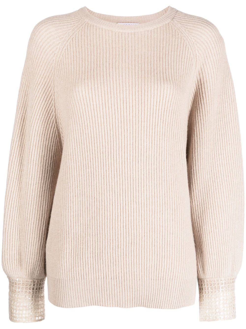 Brunello Cucinelli BRUNELLO CUCINELLI- Cashmere Sweater With Dazzling Net Cuffs