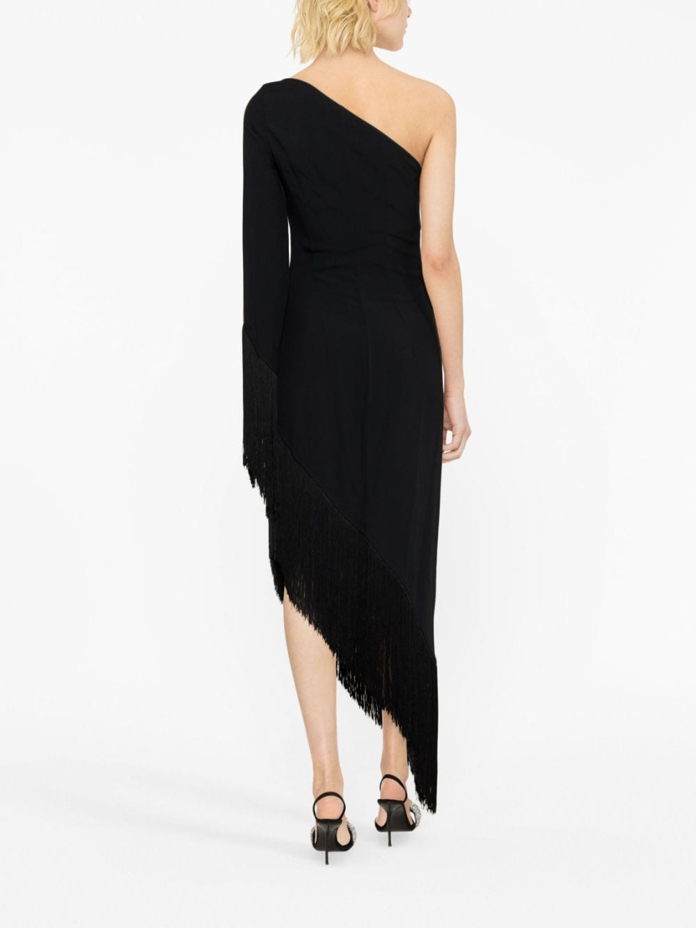 Taller Marmo TALLER MARMO- Aventador One-shoulder Fringed Trimmed Crepe Midi Dress