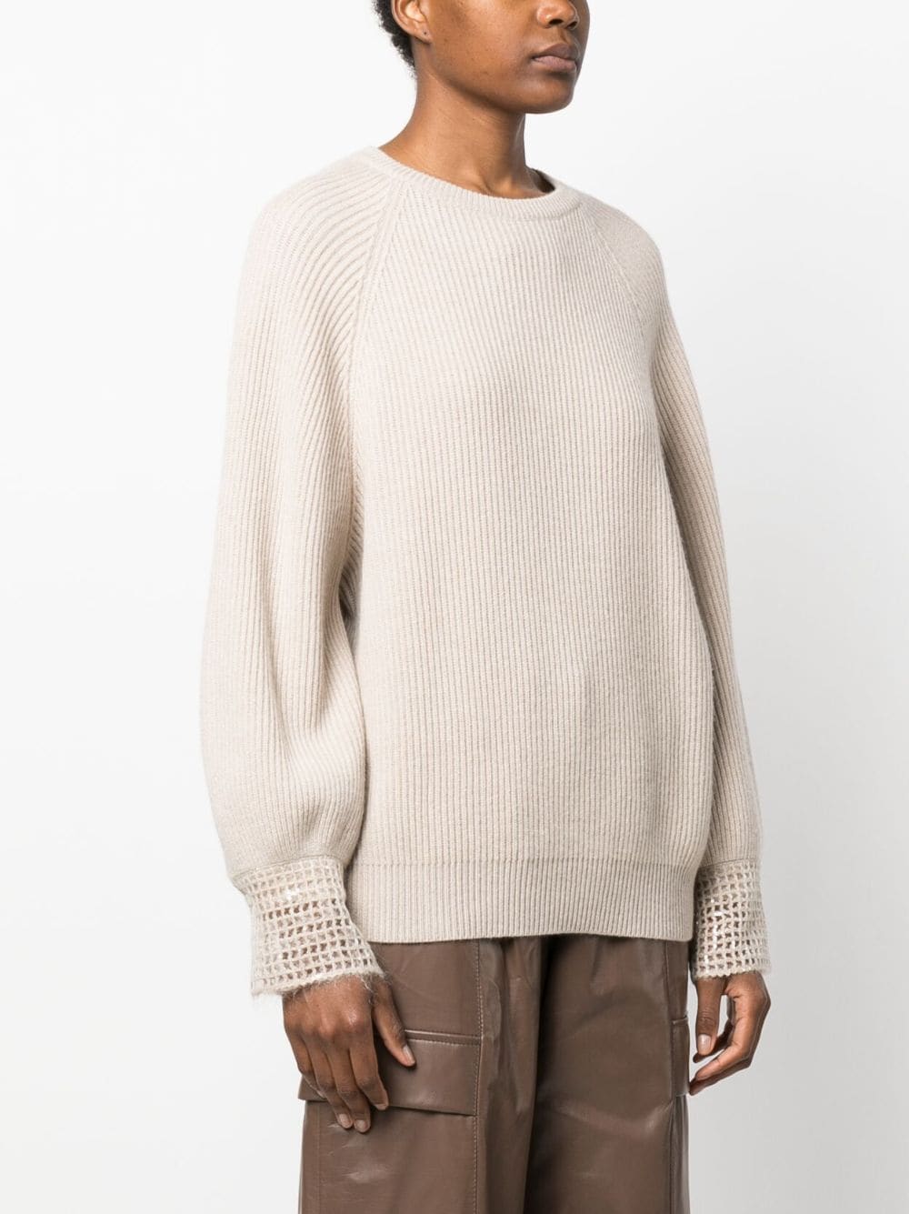 Brunello Cucinelli BRUNELLO CUCINELLI- Cashmere Sweater With Dazzling Net Cuffs