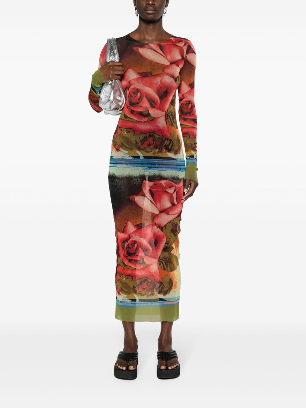 Jean Paul Gaultier JEAN PAUL GAULTIER- Roses Print Mesh Long Dress