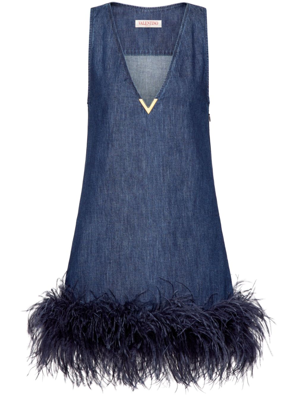 Valentino VALENTINO- Feathered Denim Mini Dress