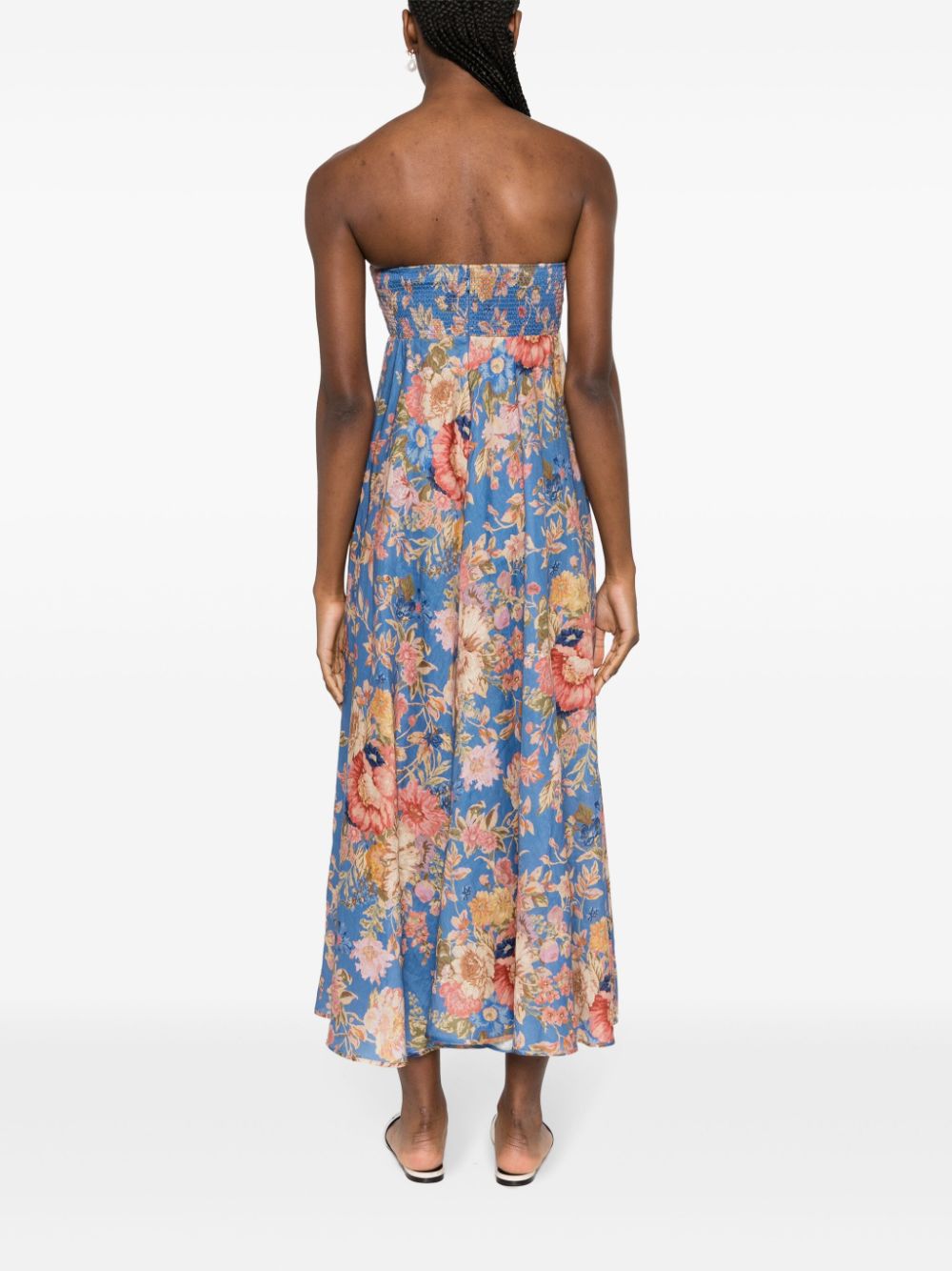 Zimmermann ZIMMERMANN- Floral Print Linen Bandeau Midi Dress