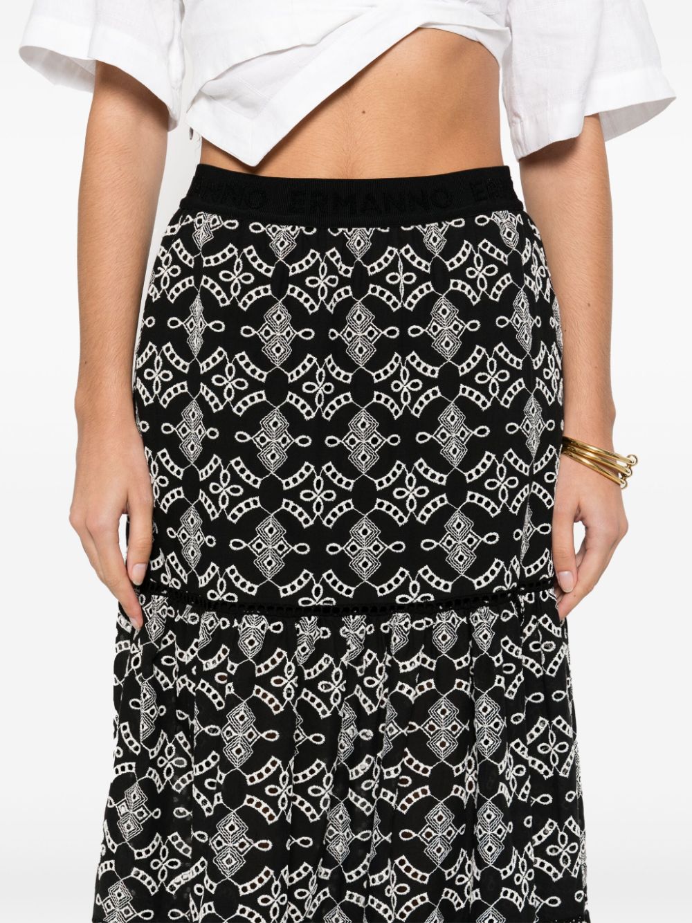 Ermanno ERMANNO- Printed Cotton Blend Long Skirt