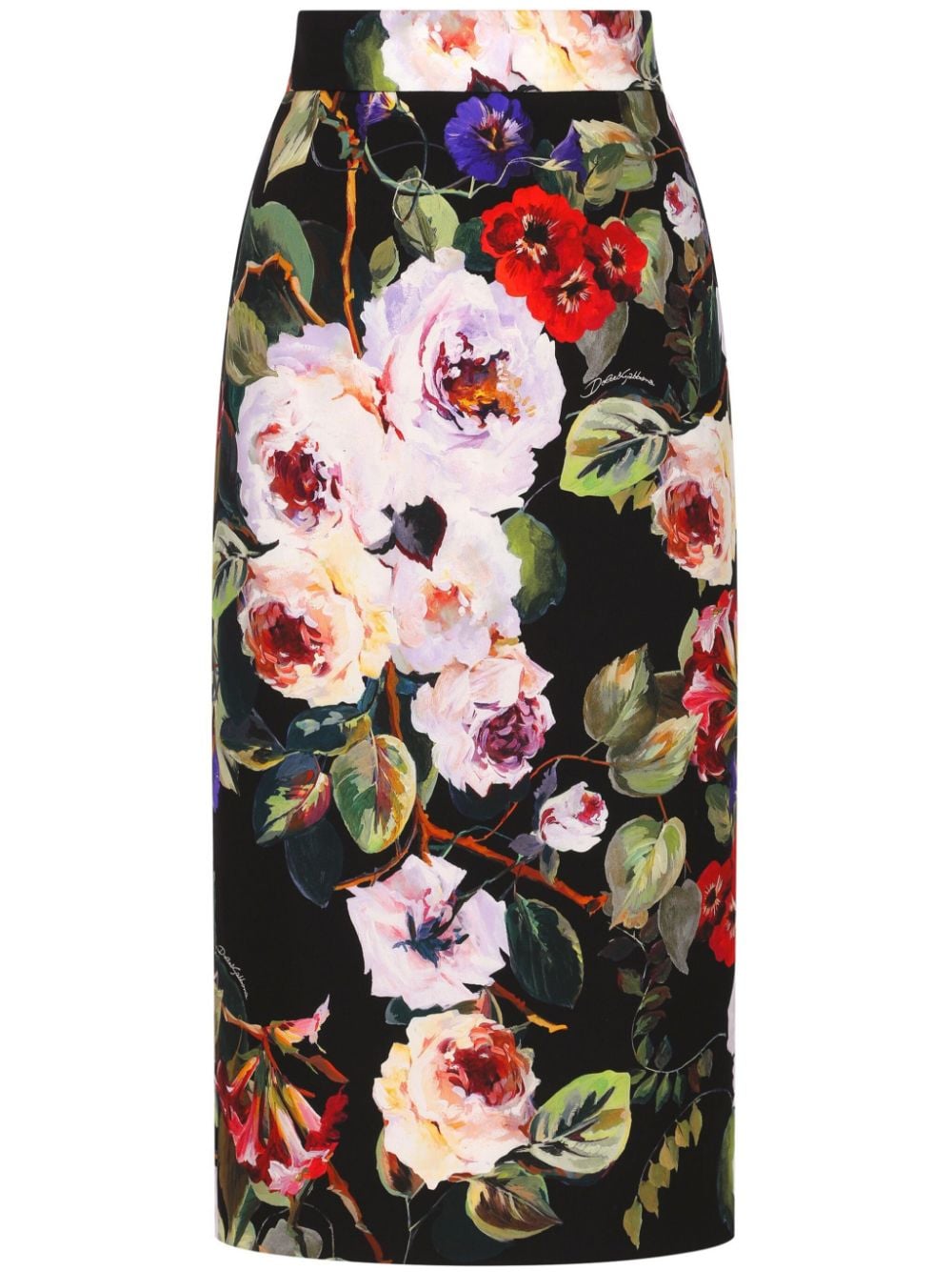 Dolce & Gabbana DOLCE & GABBANA- Flower Printed Silk Charmeuse Longuette Tubino Skirt