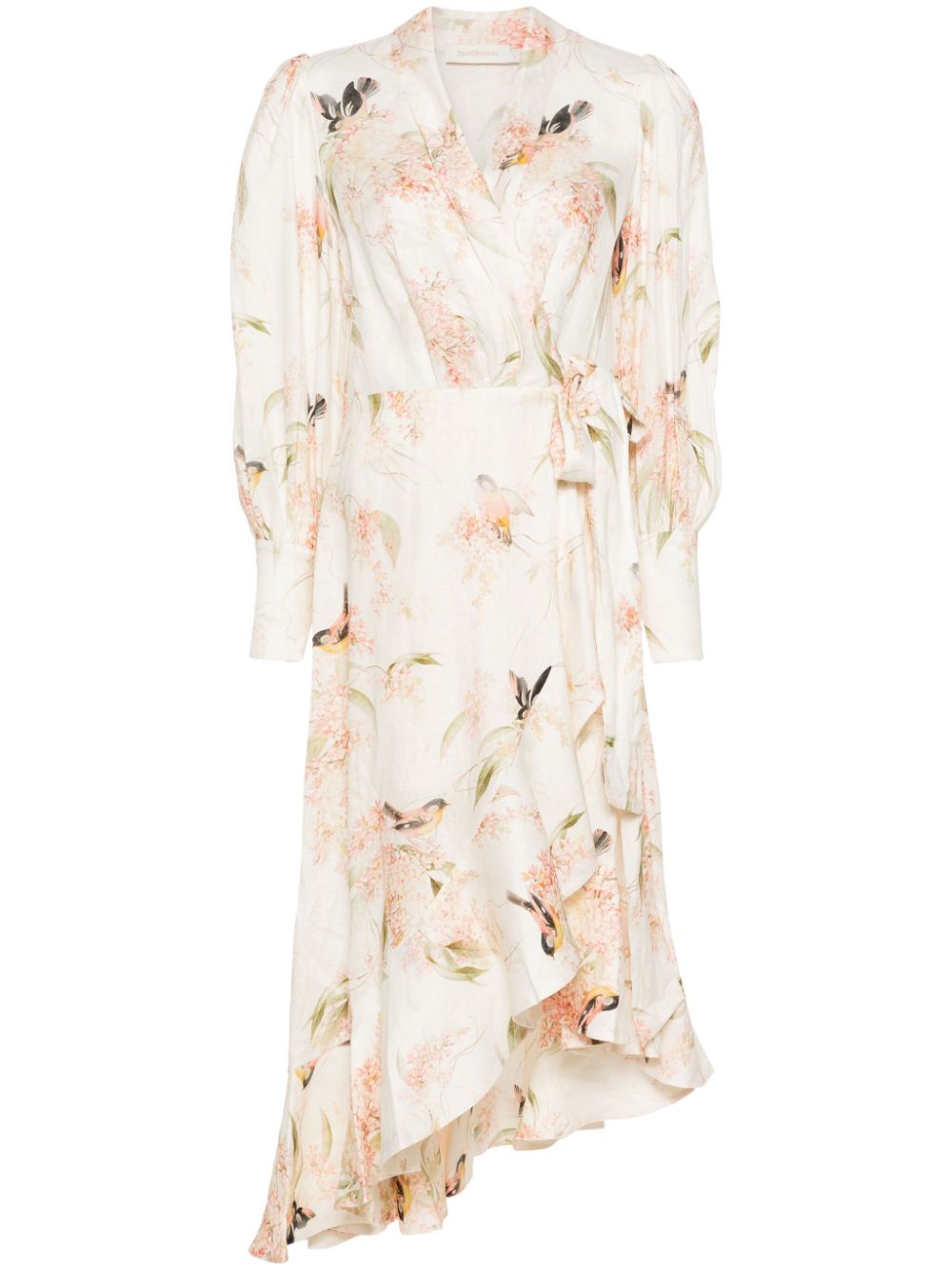 Zimmermann ZIMMERMANN- Floral Print Linen Wrap Midi Dress