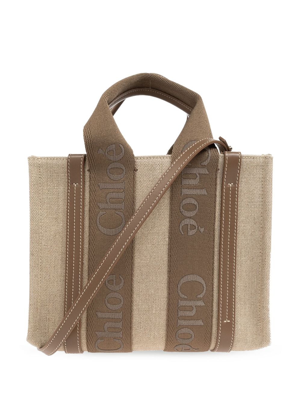 Chloé CHLOÉ- Woody Small Canvas And Leather Tote Bag