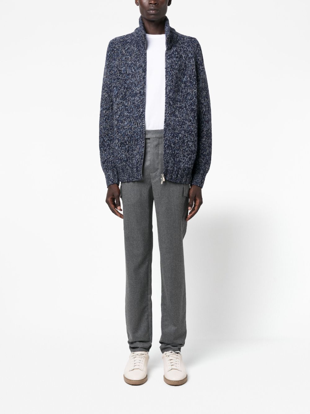 Brunello Cucinelli BRUNELLO CUCINELLI- Cashmere And Wool Highneck Zipped Cardigan