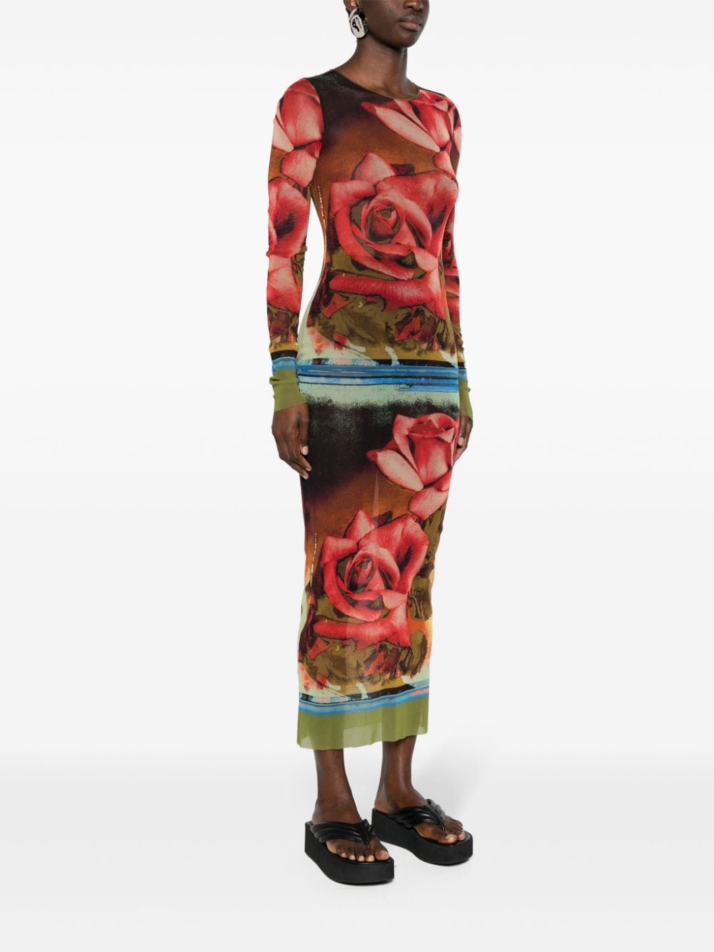 Jean Paul Gaultier JEAN PAUL GAULTIER- Roses Print Mesh Long Dress