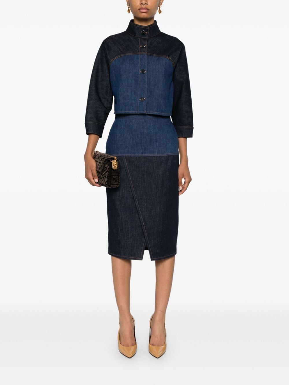 FENDI FENDI- Bicolor Denim Midi Skirt