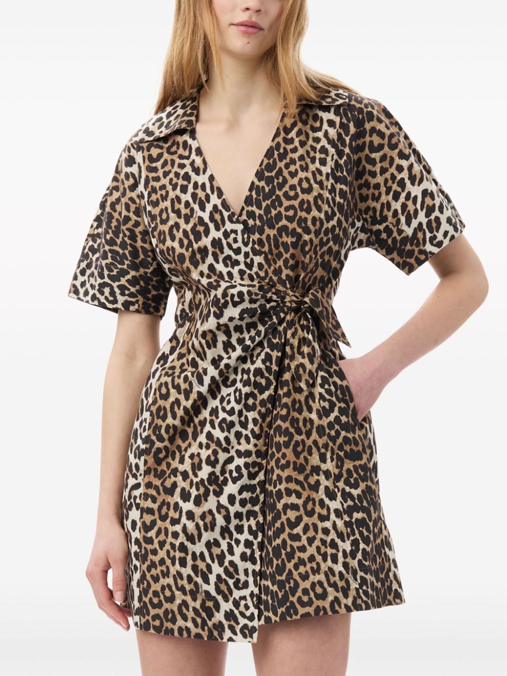 Ganni GANNI- Leopard Print Organic Cotton Mini Dress