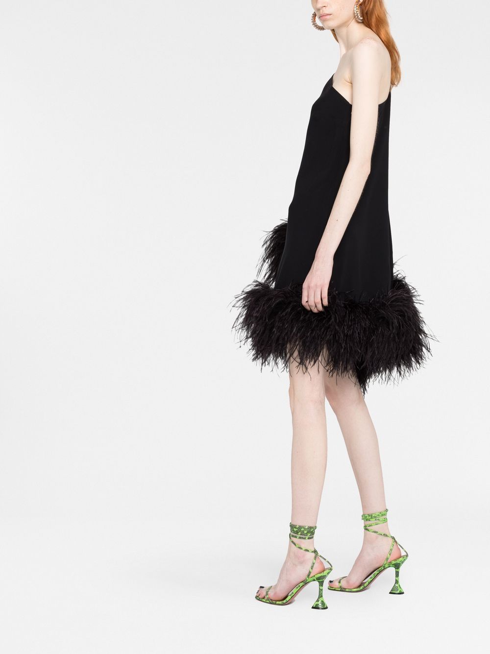 Taller Marmo TALLER MARMO- Piccolo Ubud One-shoulder Feather-trimmed Crepe Mini Dress