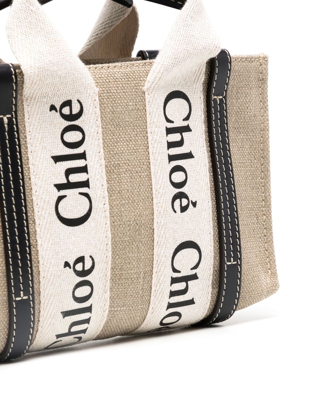 Chloé CHLOÉ- Woody Mini Canvas And Leather Crossbody Bag