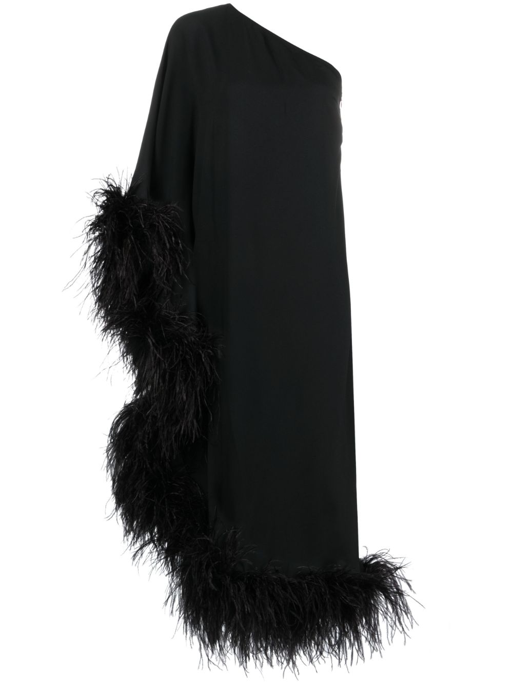 Taller Marmo TALLER MARMO- Ubud One-shoulder Feather Trimmed Crepe Maxi Dress