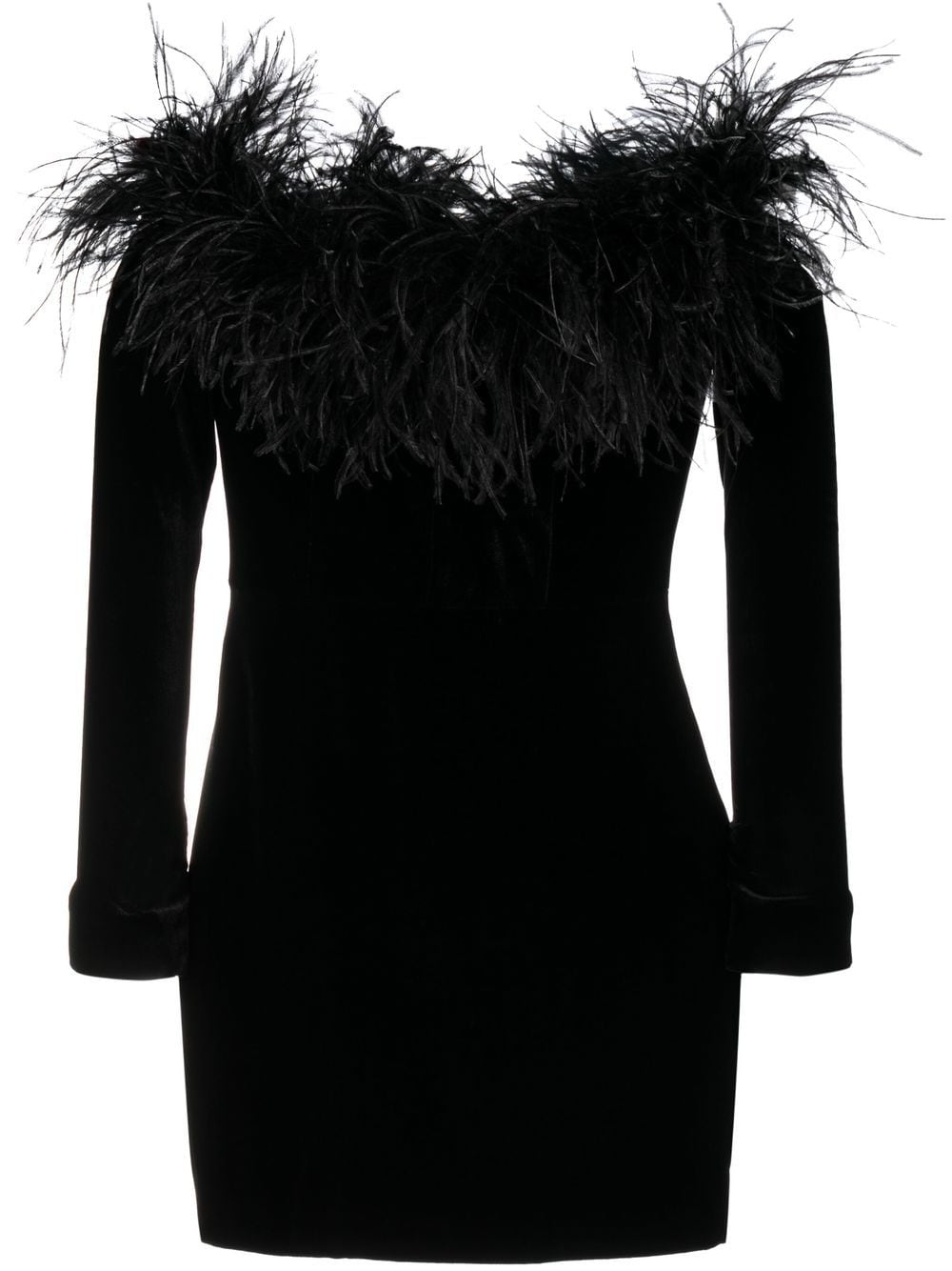 Alessandra Rich ALESSANDRA RICH- Feather Detail Velvet Short Dress