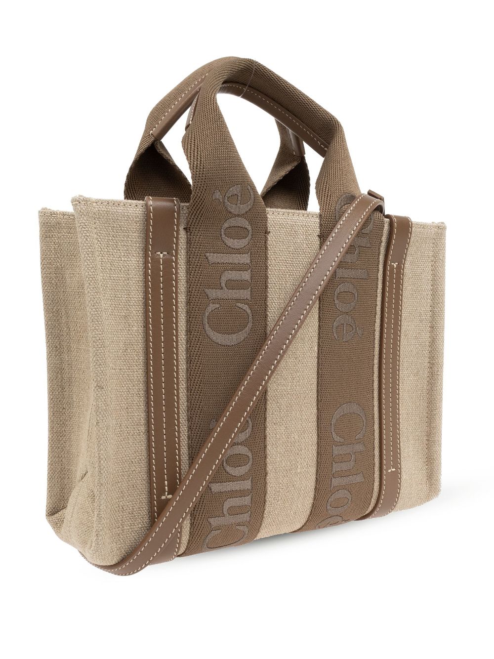 Chloé CHLOÉ- Woody Small Canvas And Leather Tote Bag