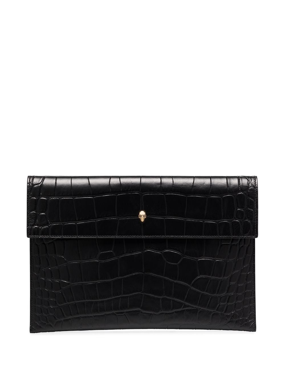 Alexander McQueen ALEXANDER MCQUEEN- Skull Crocodile-effect Leather Clutch Bag