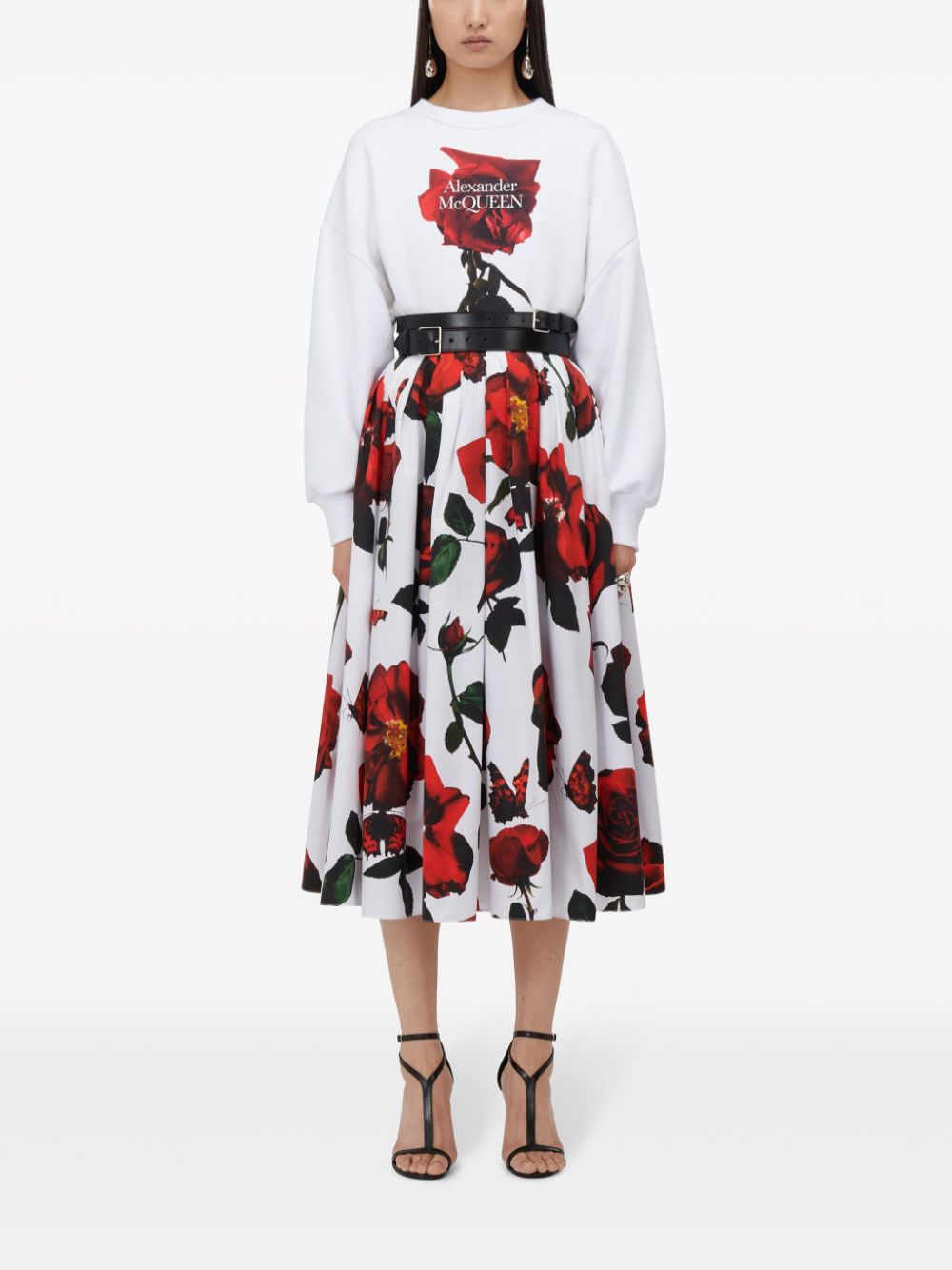 Alexander McQueen ALEXANDER MCQUEEN- Rose Print Flared Midi Skirt