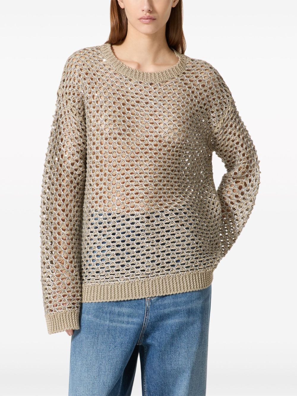 Valentino VALENTINO- Linen Open Knit Crewneck Sweater