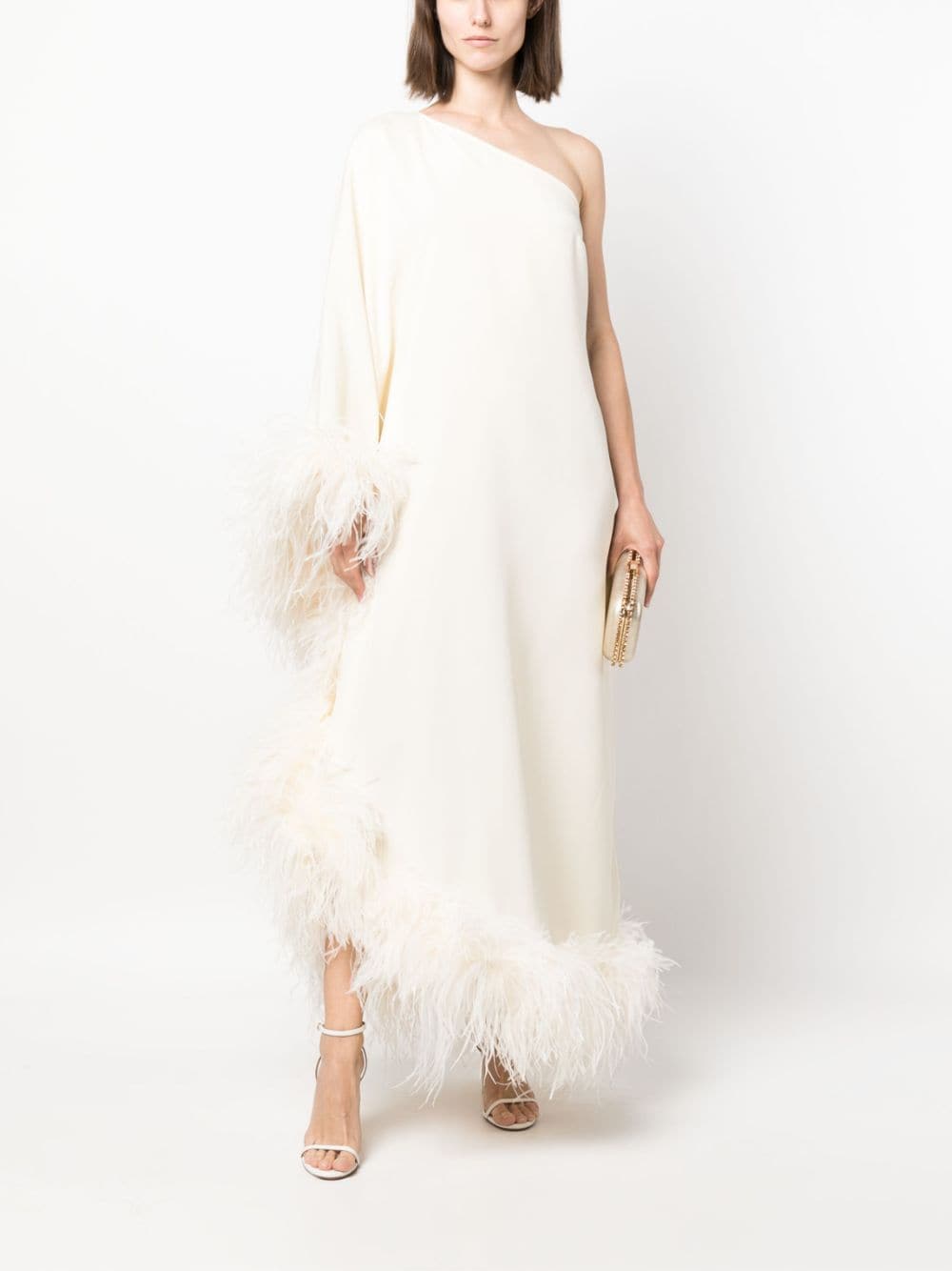 Taller Marmo TALLER MARMO- Ubud One-shoulder Feather-trimmed Crepe Maxi Dress