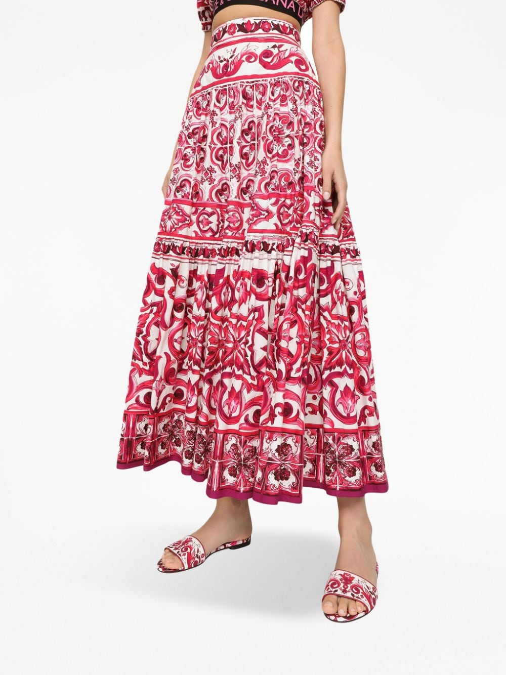 Dolce & Gabbana DOLCE & GABBANA- Majolica Print Cotton Long Skirt