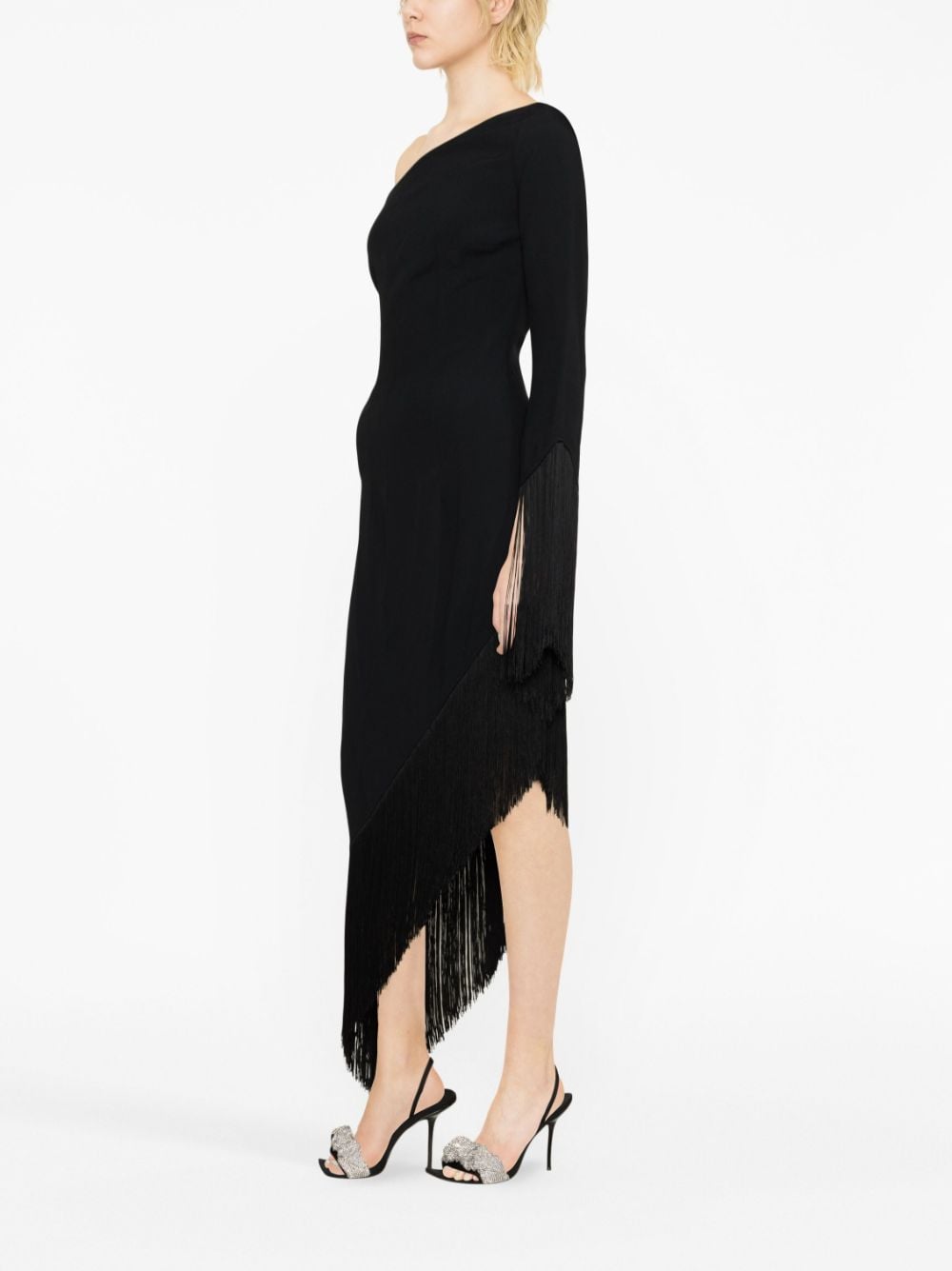 Taller Marmo TALLER MARMO- Aventador One-shoulder Fringed Trimmed Crepe Midi Dress