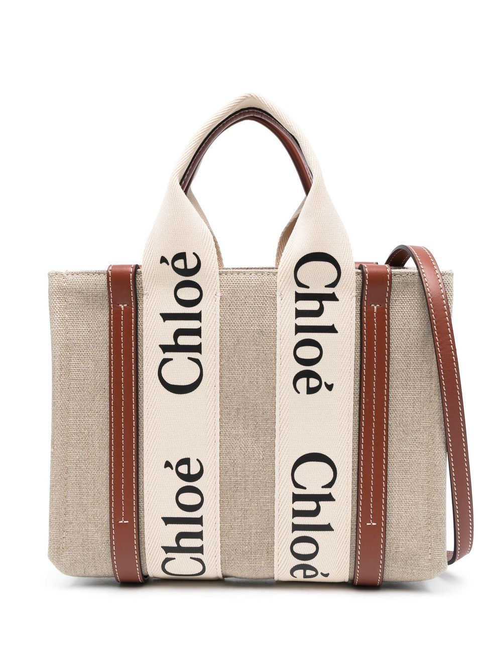 Chloé CHLOÉ- Woody Small Canvas And Leather Tote Bag