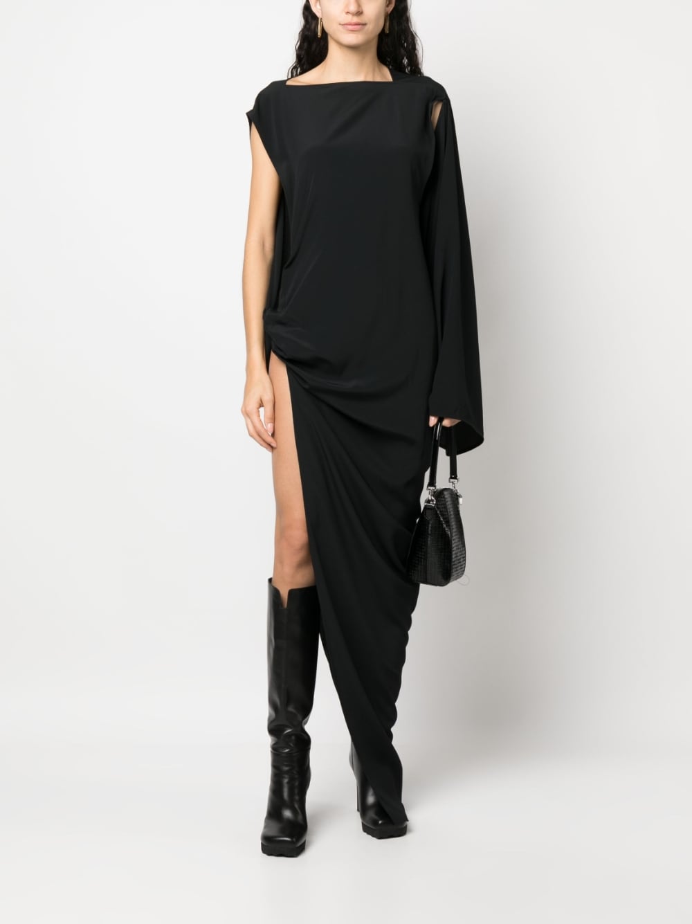 Rick Owens RICK OWENS- Long One-shoulder Draped Silk Blend Dress