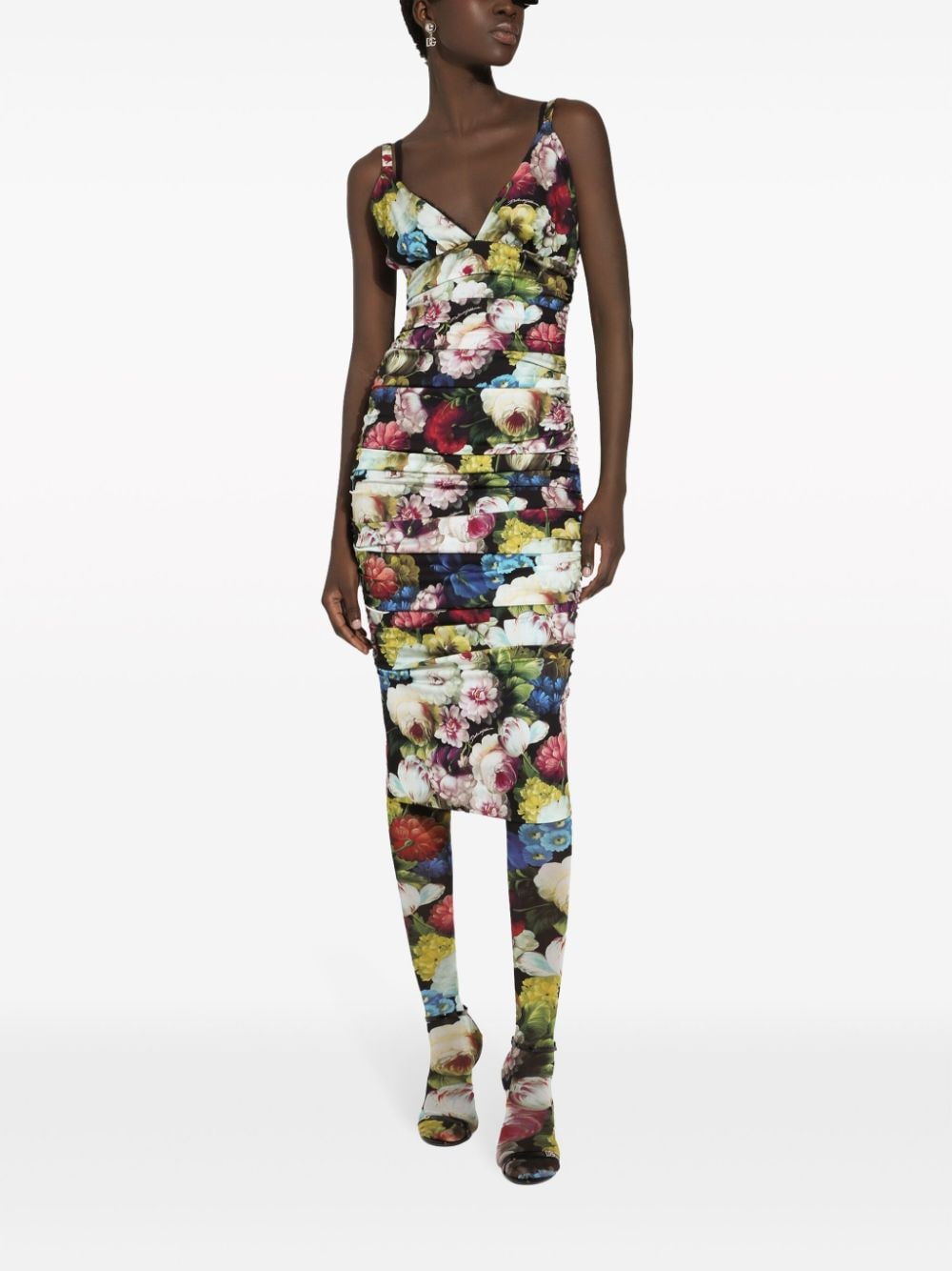 Dolce & Gabbana DOLCE & GABBANA- Flower Print Silk Midi Dress