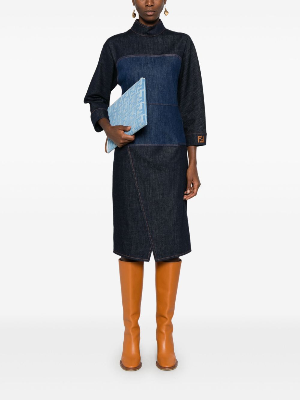 FENDI FENDI- Bicolor Denim Midi Dress