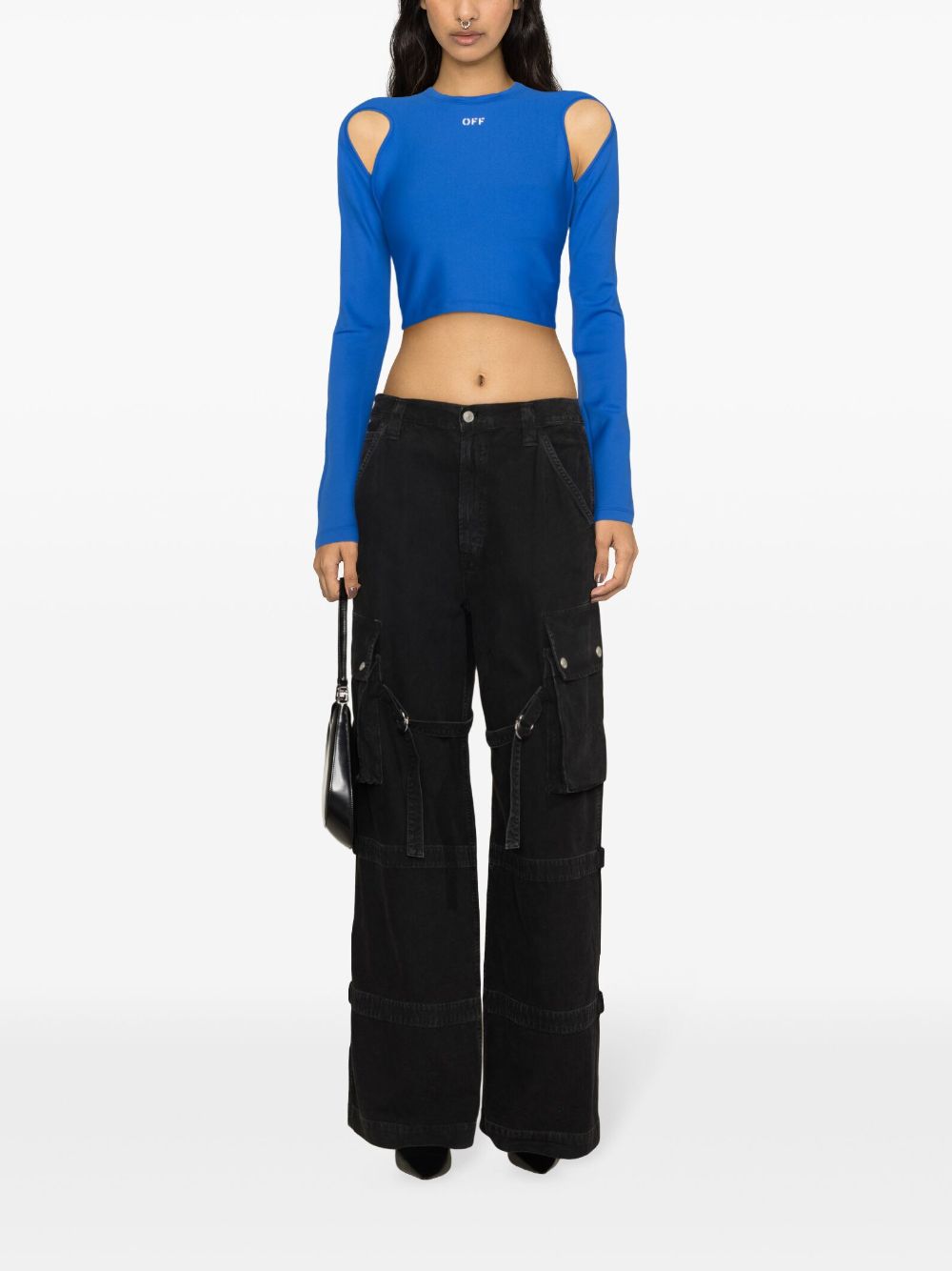 OFF-WHITE OFF-WHITE- Cut-out Long Sleeve Cropped Top