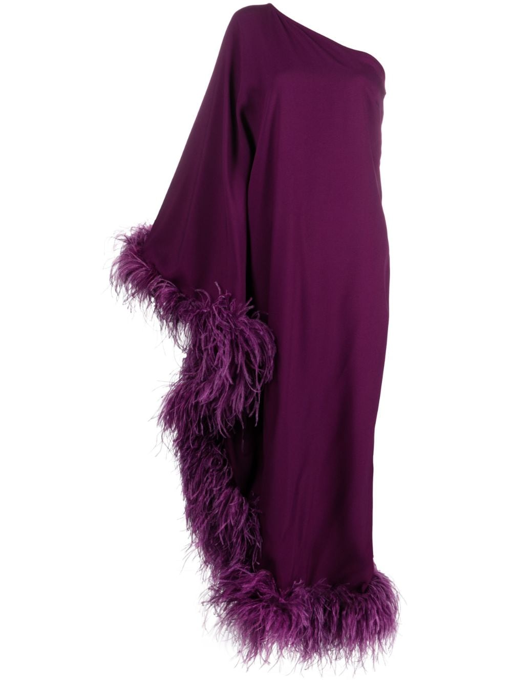 Taller Marmo TALLER MARMO- Ubud One-shoulder Feather Trimmed Crepe Maxi Dress