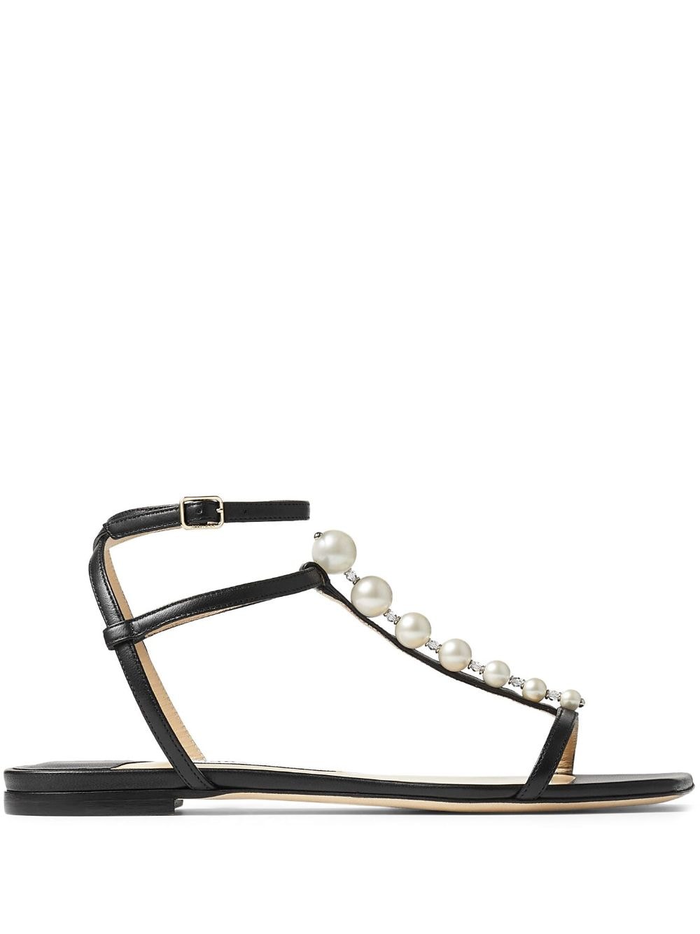 Jimmy Choo JIMMY CHOO- Amari Flat Pearl Embellishment Leather Sandals