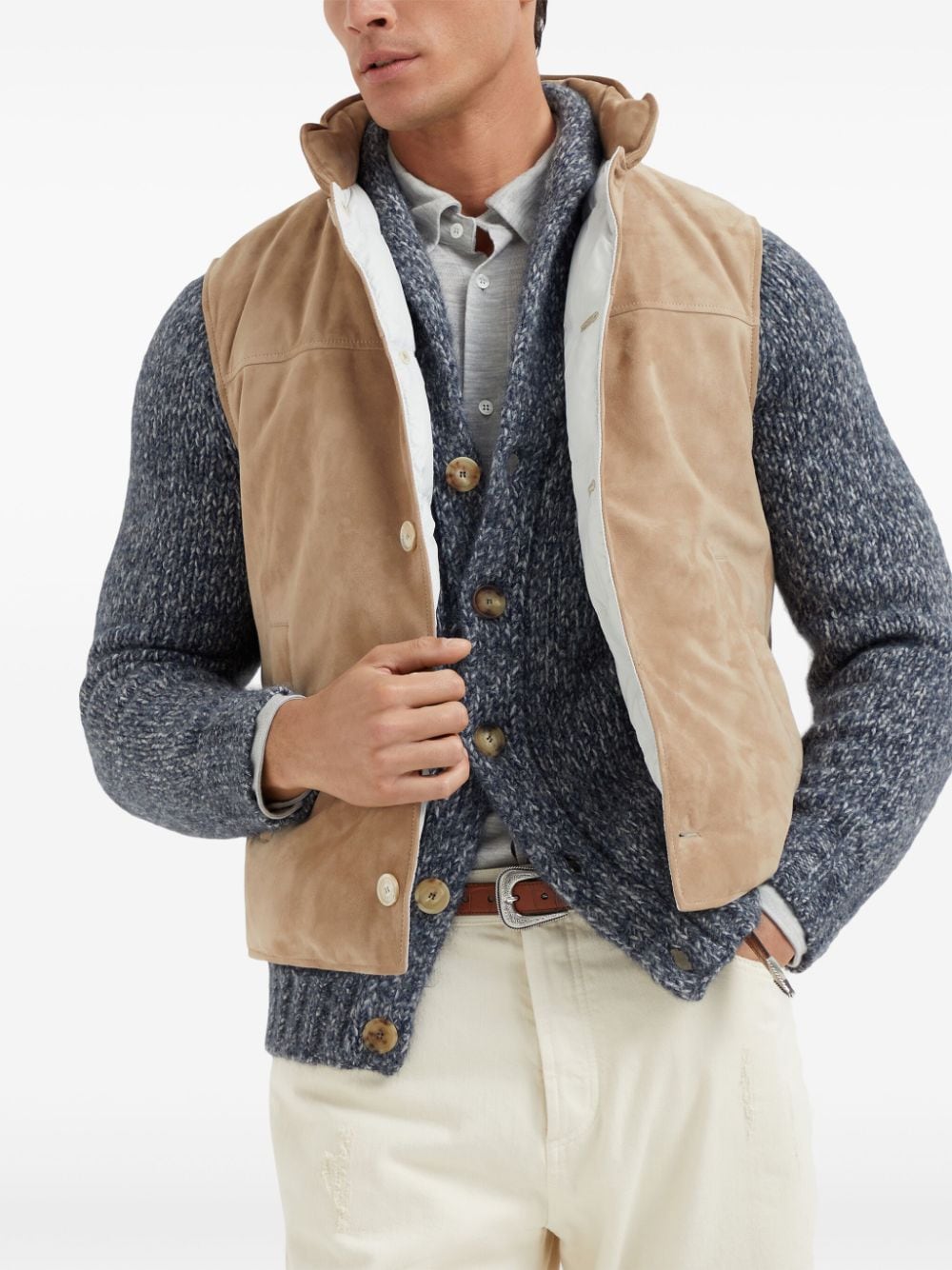 Brunello Cucinelli BRUNELLO CUCINELLI- Suede Sleeveless Down Waistcoat