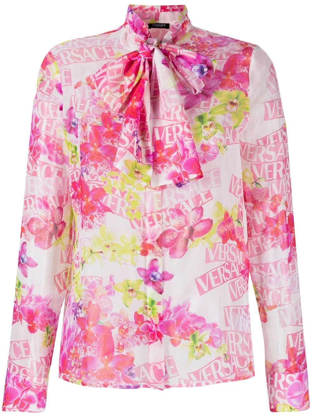 Versace VERSACE- Bow Neck Detail Printed Shirt