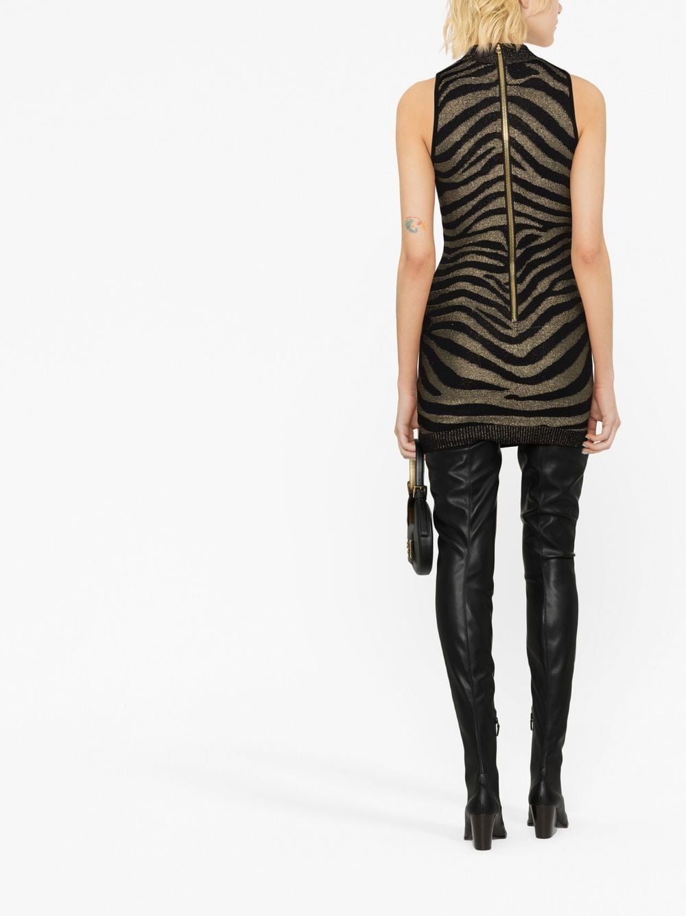 Balmain BALMAIN- Sleeveless Zebra Print Knit Short Dress