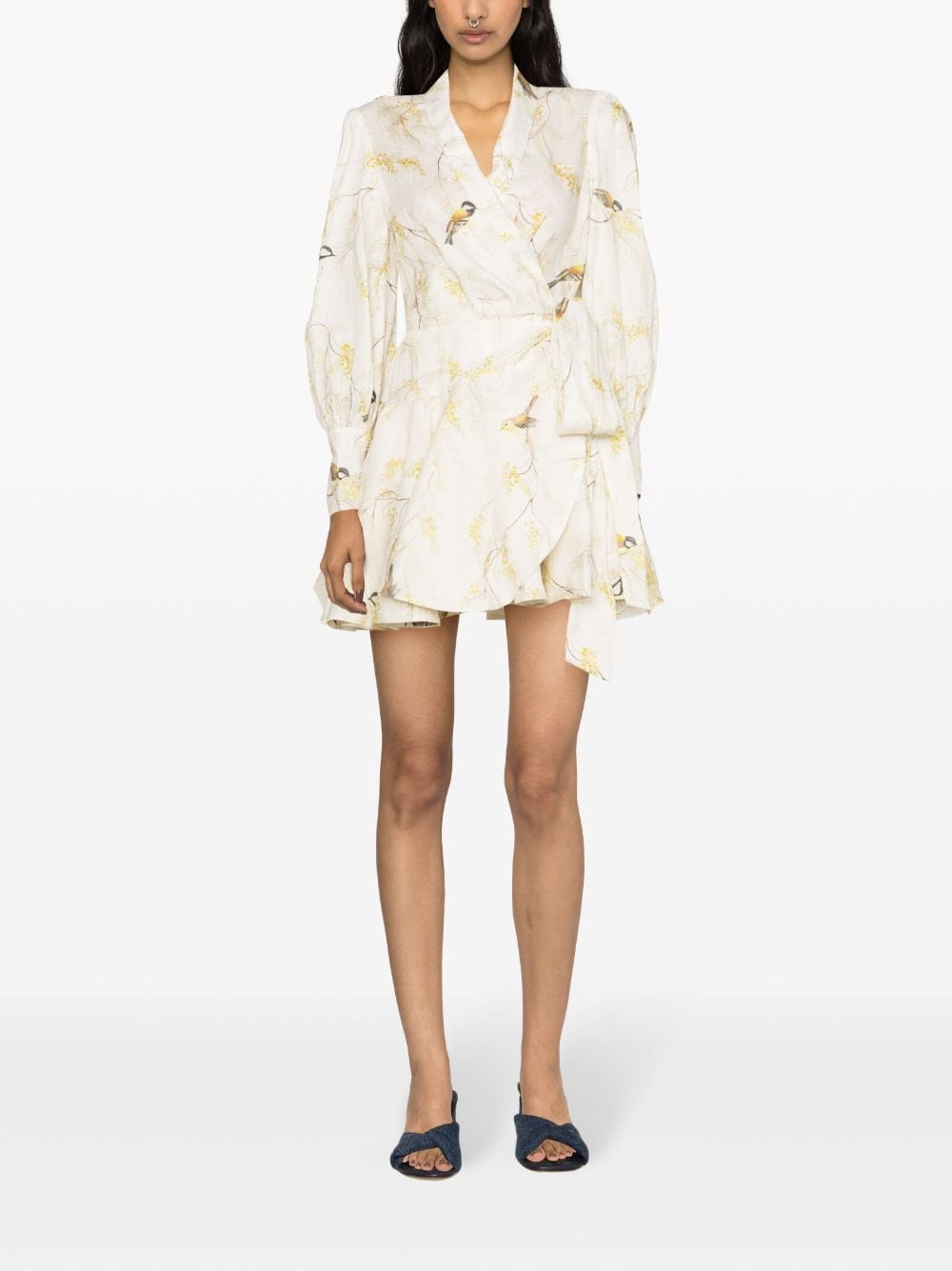 Zimmermann ZIMMERMANN- Floral Print Linen Wrap Mini Dress