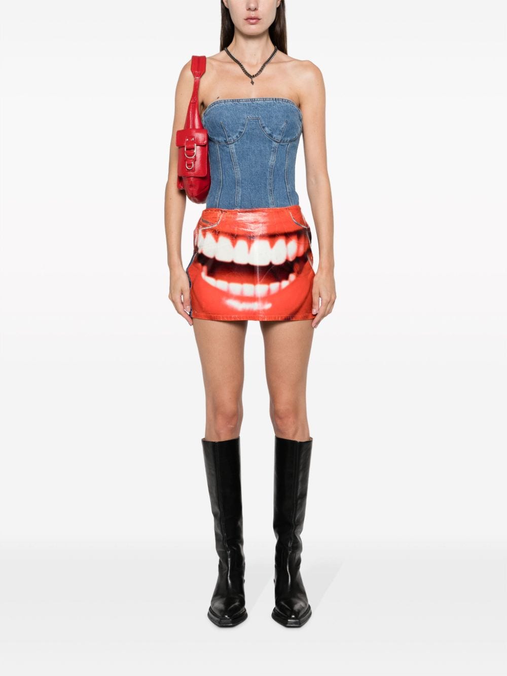 Diesel DIESEL- Printed Denim Mini Skirt