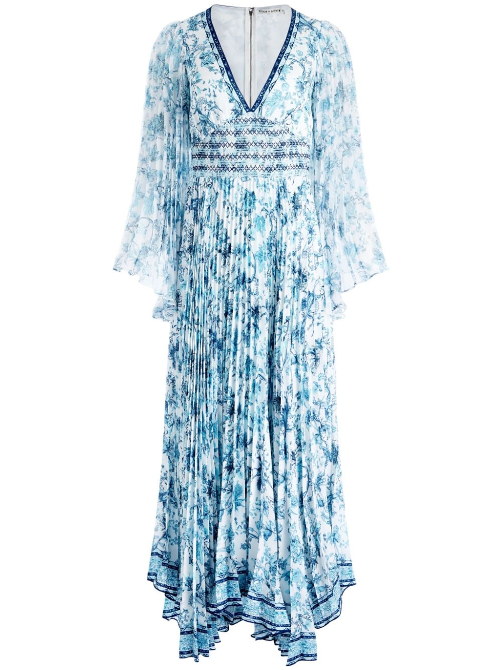  ALICE+OLIVIA- Sion Floral Print Pleated Maxi Dress