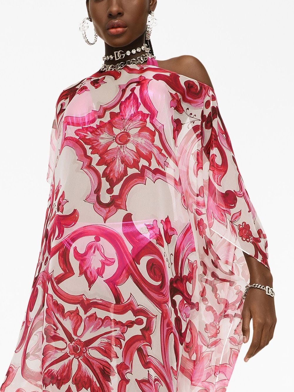 Dolce & Gabbana DOLCE & GABBANA- Maiolica Print Chiffon Silk Kaftano