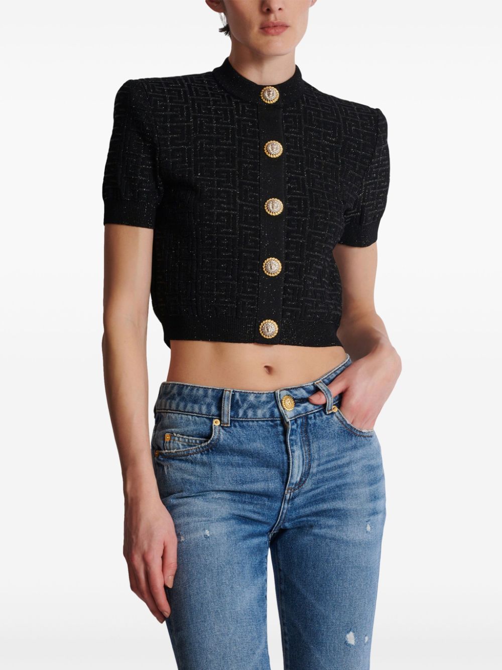 Balmain BALMAIN- Monogram Cropped Cardigan