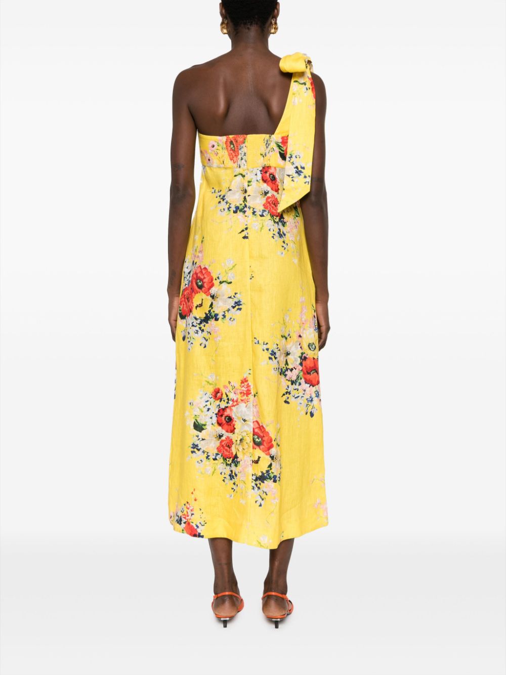 Zimmermann ZIMMERMANN- Floral Print Linen Asymmetric Midi Dress