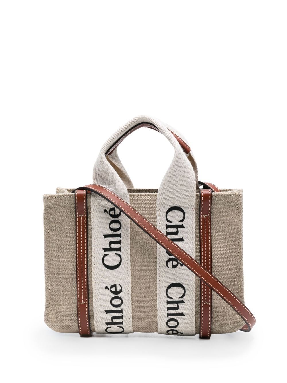 Chloé CHLOÉ- Woody Mini Canvas And Leather Crossbody Bag