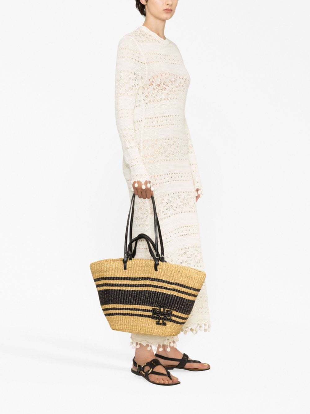 Tory Burch TORY BURCH- Ella Striped Straw Basket Tote